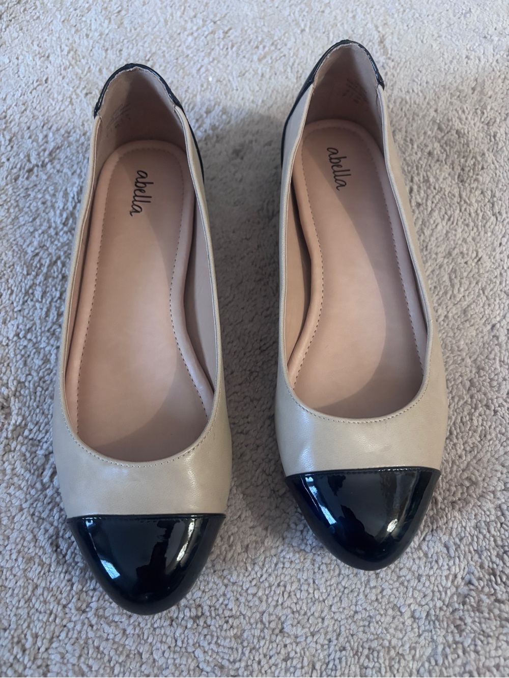 Abella Ballet Flats with Black Patent Cap Toe